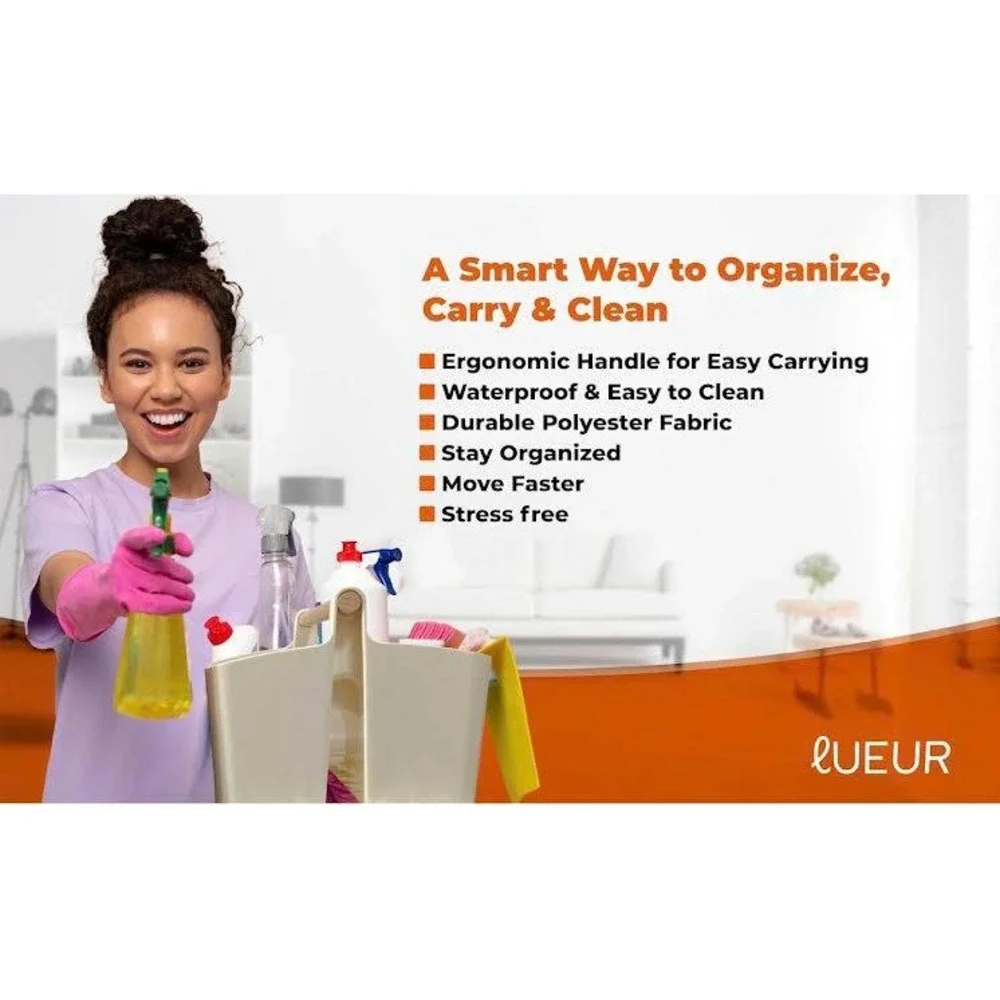 LUEUR Cleaning Caddy Organizer Waterproof Heavy Duty Polyester with Handle Cream